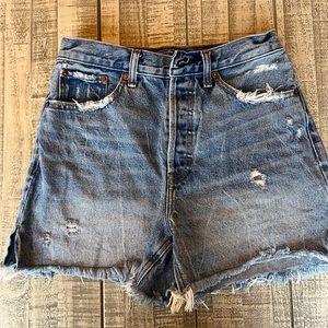 Abercrombie & Fitch High Waist Distressed Denim Shorts - Blue